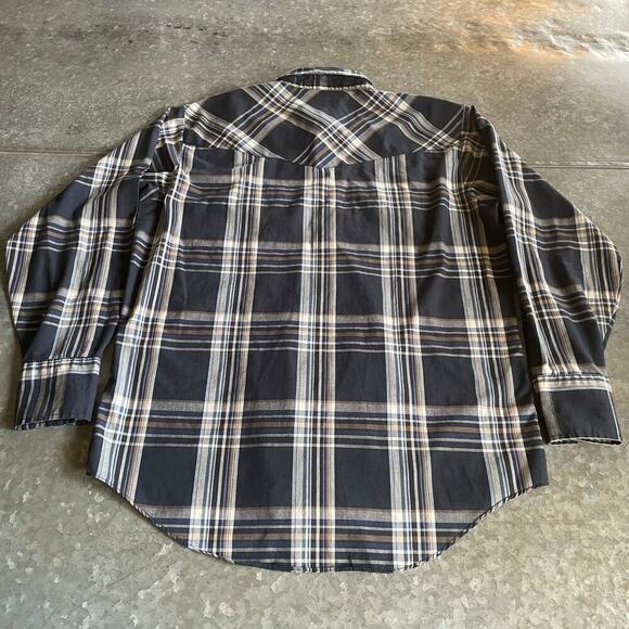 Plains Western Wear Pearl Snap Button Shirt Mens Medium Blue Plaid Vintage 90s - Picture 4 of 7